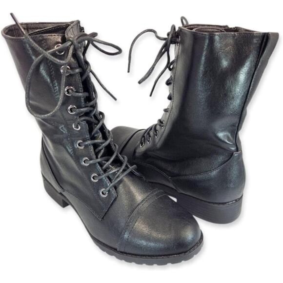 Forever Link Womens Round Toe Military Lace up Knit Ankle Cuff Low Heel Combat - Picture 4 of 7